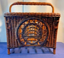 Vintage Mid-Century Modern Woven Wicker Bamboo Magazine Rack 18’’x 17’’x 12’’