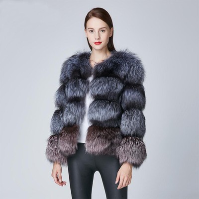 Women Natural Real Silver Fox Fur Coat Short Thick Warm Genuine Real Fur Jackets