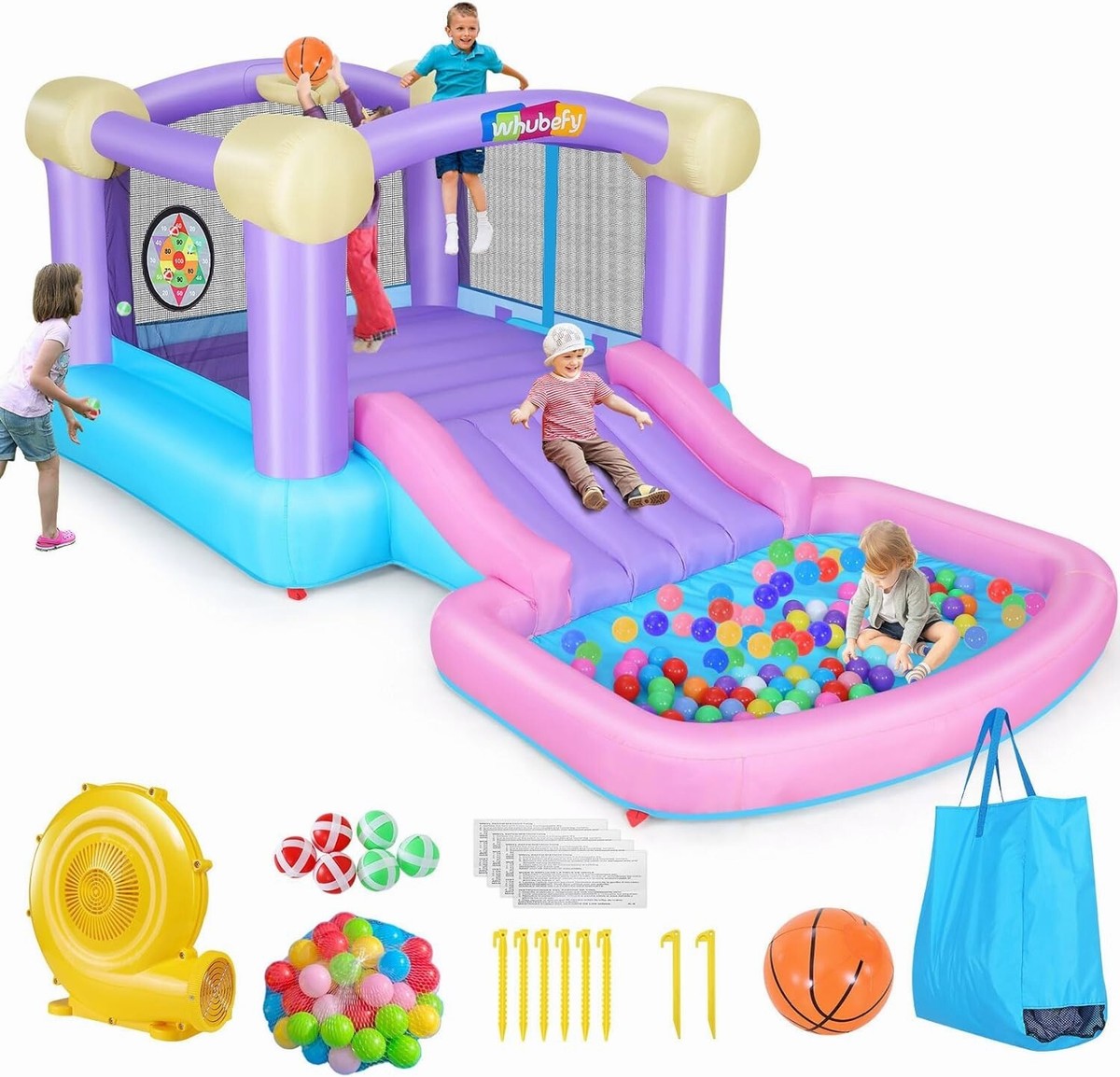Inflatable Bounce House w/Ball Pit, Slide Jumpy Bouncy House w