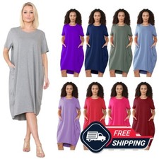 Womens Short Sleeve Italian Midi Dress Ladies Lagenlook Baggy Top with Pockets