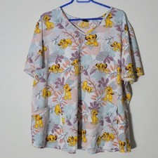 Disney Lion King Simba Scrub Top Plus Size 4XL 5XL Pastel Floral 28 PTP V-Neck