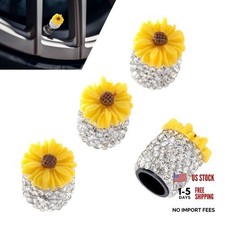 4 PC Bling Valve Stem Caps, Cute Daisy Flower Car Wheel Tire 4 PCS Yellow