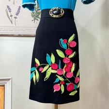 Vintage 90s Y2k 3D Floral Embroidered Skirt Mod Whimsy Twee Art Teacher Retro M