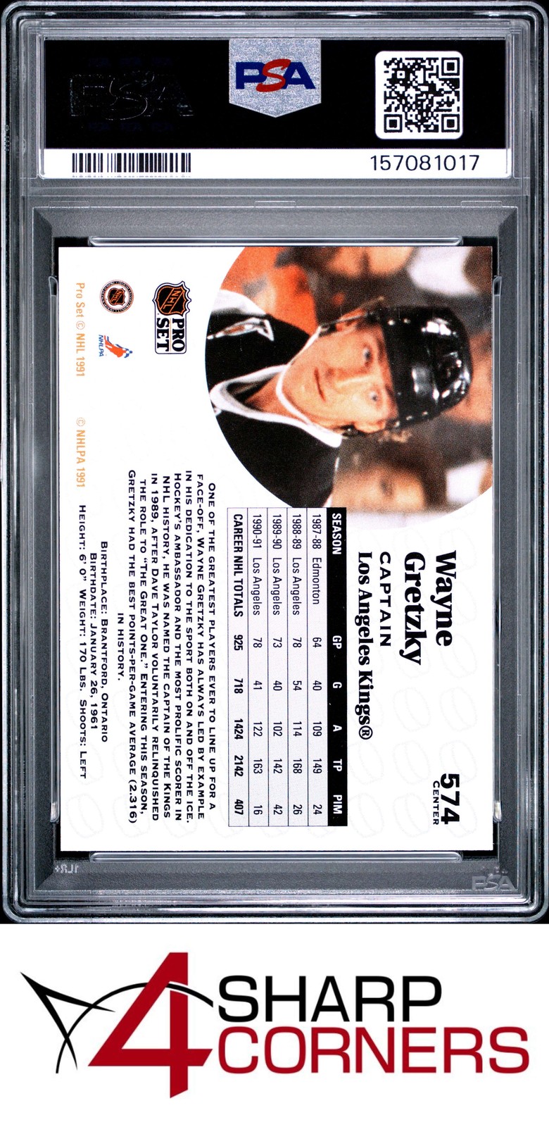 1991 PRO SET #574 WAYNE GRETZKY KINGS HOF PSA 10 view 2