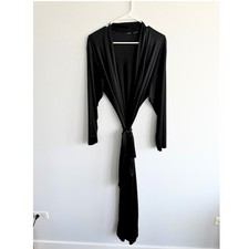 Natori Aphrodite Black Slinky Knit Long Robe Wrap Belted Women's XL