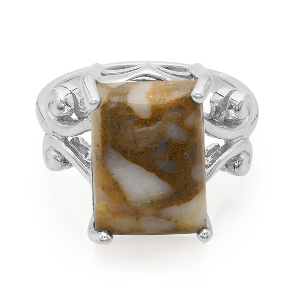 Cavill Ring Sterlingsilber 6,54Ct Dinosaurierquarz Braun Weiß Damen Echtschmuck--image