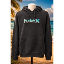 Vintage Y2K Hurley Black Hoodie Sweatshirt Embroidered Logo M Skate Streetwear