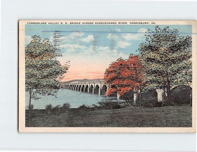 #ad Postcard Cumberland Valley Railroad Across Susquehanna River Harrisburg PA $27.95