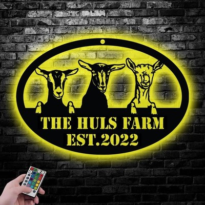 Custom Goat Farm LED Metal Sign, Personalized Farmhouse Name Decor