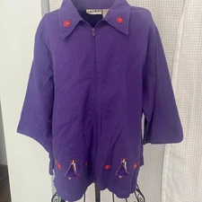 Las Olas Shirt Women’s XL Purple Long Sleeve zip Embroidered red hat society 