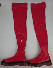 Azalea Wang Mujer Rojo Sobre la Rodilla Plataforma Botas Elastizadas Imitación Cuero Cremallera 10