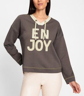 Mode von Heine Damen Sweatshirt Oberteil V Ausschnitt Langarm taupe Gr. 42 NEU