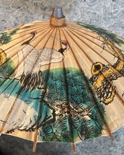 Asian Rice Paper Parasol Umbrella Hand Painted 2 Available Bamboo Ex Cond. China