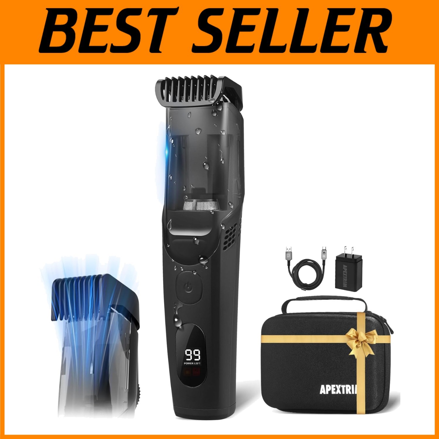 Cordless Electric Beard Trimmer with Vacuum and Travel Lock
