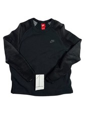Nike Tech Sweatshirt Womens XL Black Fleece Swoosh Side Zip Performance Crewneck