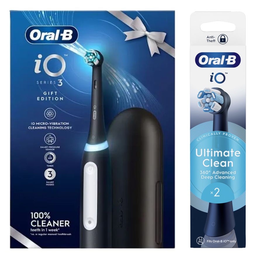 Oral-B iO3 Electric Toothbrush Matt Black Gift Edition & 2 Brush Heads