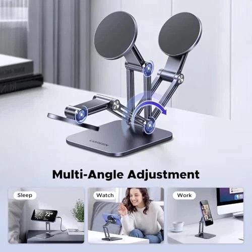 Soporte magnético para teléfono iPhone 16-12 Pro Max, soporte de escritorio ajustable, gris Foto 4 de 4