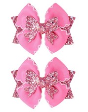 Hair Bows for Girls, Handmade Layered Ribbon Hair Clips, Glitter Leather Bows...