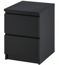 IKEA MALM BEDSIDE TWO DRAWER CHEST OF DRAWER  BLACK WOOD NEW PRODUCT