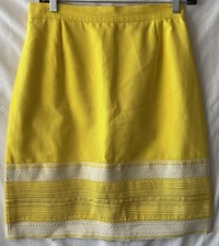 VINTAGE MONDRIAN, Italy, Short White Bright Yellow Pencil Skirt, 8, Cotton Pique