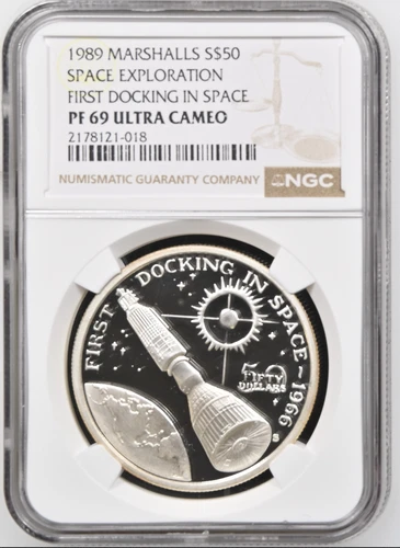 1989 Marshall Islands $50 First Docking in Space NGC PF69