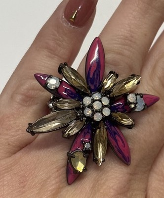 Erickson Beamon Rocks Statement Flower Ring Size 7.5
