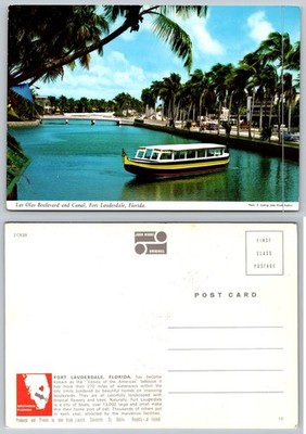 Fort Lauderdale FL Las Olas Canal Waterway Tour Boat John Hinde Postcard