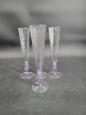 Set of 4 Elegant Abigail's  Lavender Stem Tall Blown Champagne Flutes 11.25''