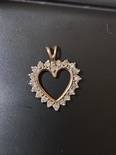 ELEGANT 10K YELLOW GOLD .34 CT TW Natural DIAMOND OPEN HEART PENDANT