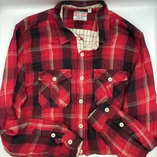 True Grit Flannel Shirt Mens Medium Red Plaid Button Up Chest Pocket Long Sleeve