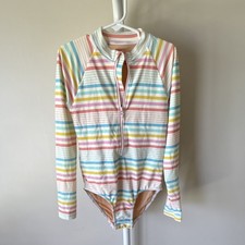 Crewcuts Girls Long Sleeve Striped Rash Guard Swimwear UV-Protection Size 8