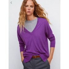 Mango Deep Purple V-Neck Womens Sweater