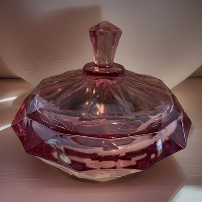 Vintage 1960S Viking Glass HTF Thistle Pink ~ Art Deco Diamond