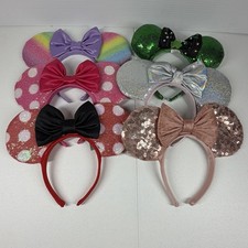 Disney Minnie Mouse Ears Headband Lot of 6 Sequin Bow Rainbow Rose Gold