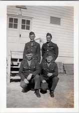 WW2 Photo of 4 Soldiers Full Length Outside Barracks 580 in Sunlight