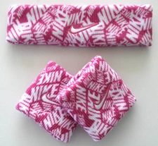 Nike Swoosh Headband & Wristbands Set Singlewide Adult Playful Pink/White