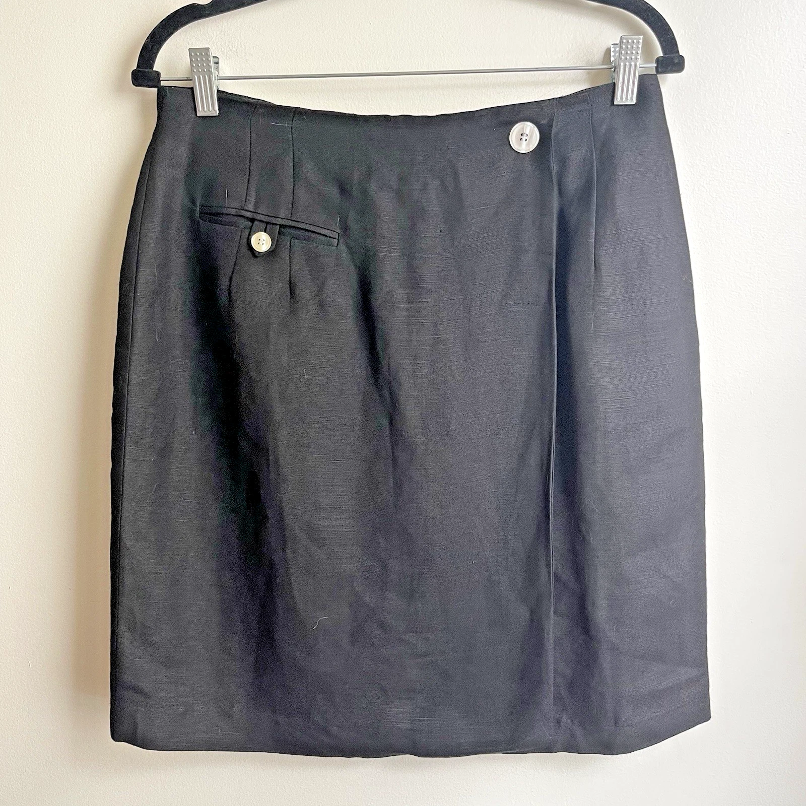 Vintage 1990s Giorgio Sant’Angelo Black Linen Knee Length Skirt 90s Size 12