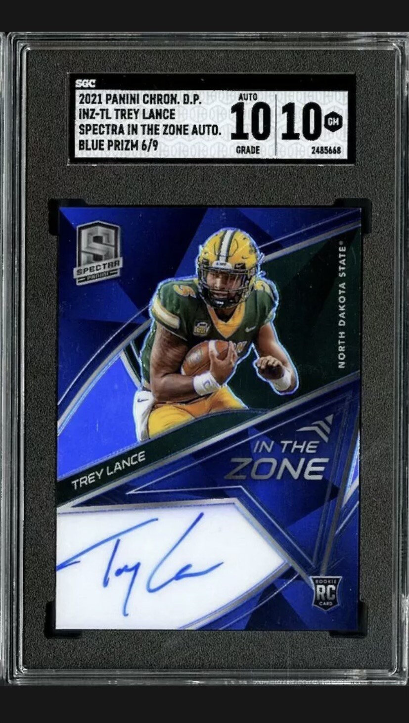Trey Lance Panini Chronicles Draft Picks Spectra in the Zone Signatures #TL Blue