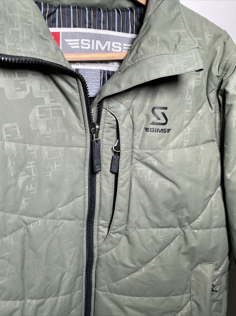 SIMS Jacket Men's Small Green Quilted Full Zip Nylon SIMS Logo All