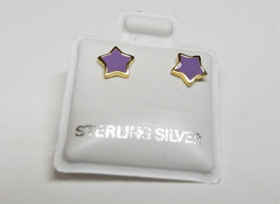 STAR PURPLE ENAMEL GENUINE 925 STERLING SILVER  Adult Kids Unisex  STUD EARRINGS