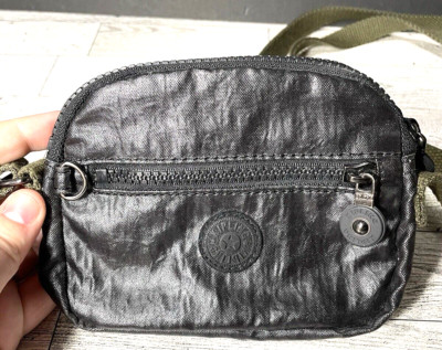 Kipling Light Weight Crossbody Black Bag Adjustable with green Strap