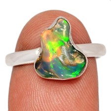 Natural Ethiopian Opal Polish Rough 925 Sterling Silver Ring Jewelry s.8 CR73995