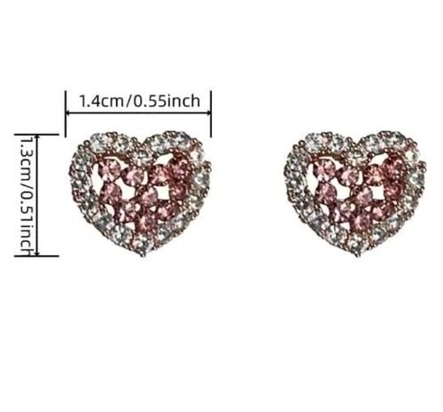 HEART CRYSTAL EARRINGS PINK STUD PAIR UNISEX VALENTINES BIRTHDAY CHRISTMAS GIFT - Picture 4 of 4