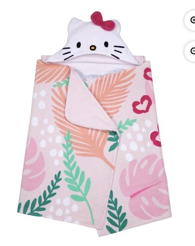 Hello Kitty Kids Bath/Pool/Beach Soft 24” X 50” Cotton Terry Hooded Towel Wrap