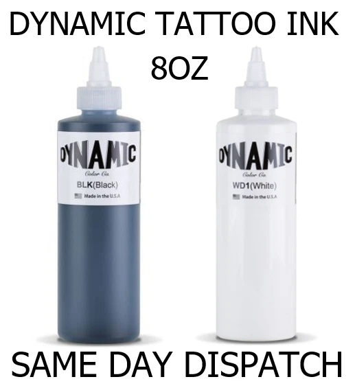DYNAMIC TATTOO INK 8OZ BLACK OR WHITE PREMIUM QUALITY GENUINE UK STOCK FAST DEL