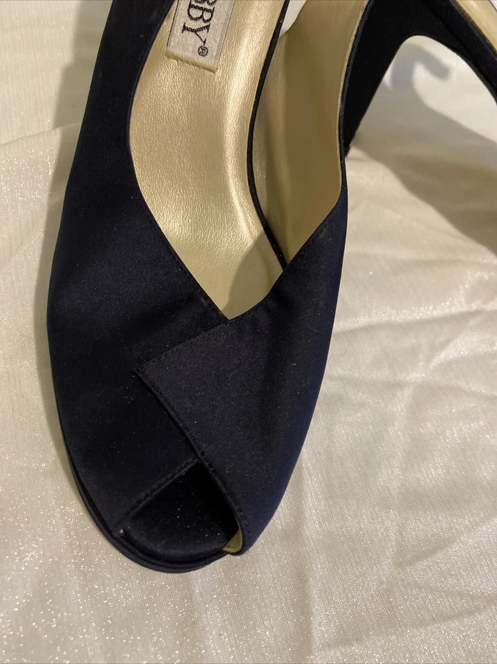 Sam & Libby Para Mujer Talla 8.5 Peep Toe Eslinga Tacones Traseros Hebilla Azul Marino De Colección Estilo Usado en Excelente Condición Foto 3 de 4