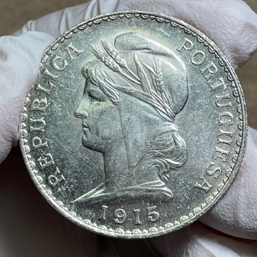 🇵🇹 Portugal Escudo Silver 1915 CHOICE DEEP MIRROR PROOF LIKE UNC!! - Picture 6 of 15