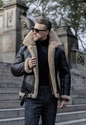 Mens RAF Aviator Bomber B3 Real Leather Jacket Coat Sheep Skin Pilot Flying