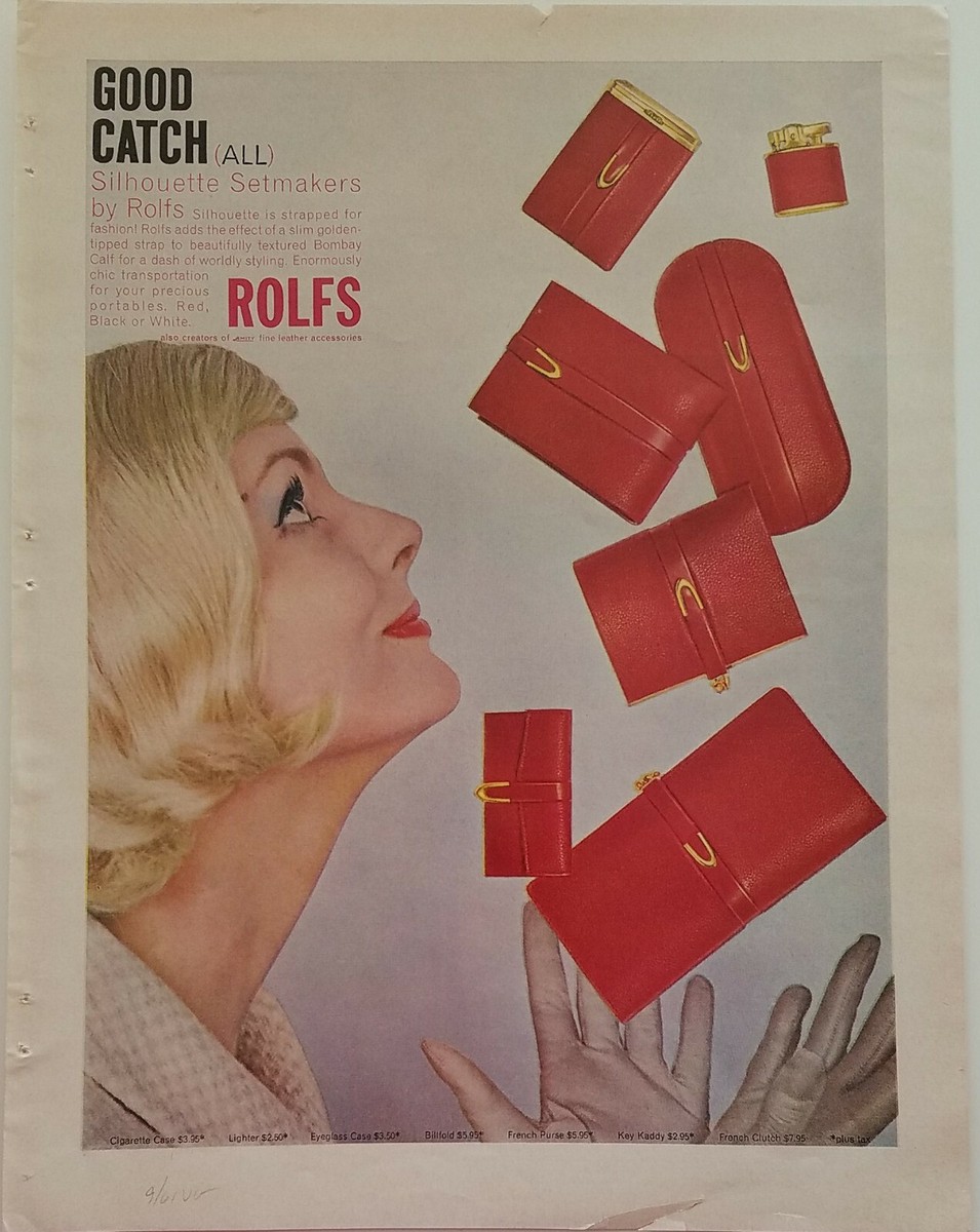 1961 Rolfs red silhouette set makers wallet billfold cigarette lighter ad