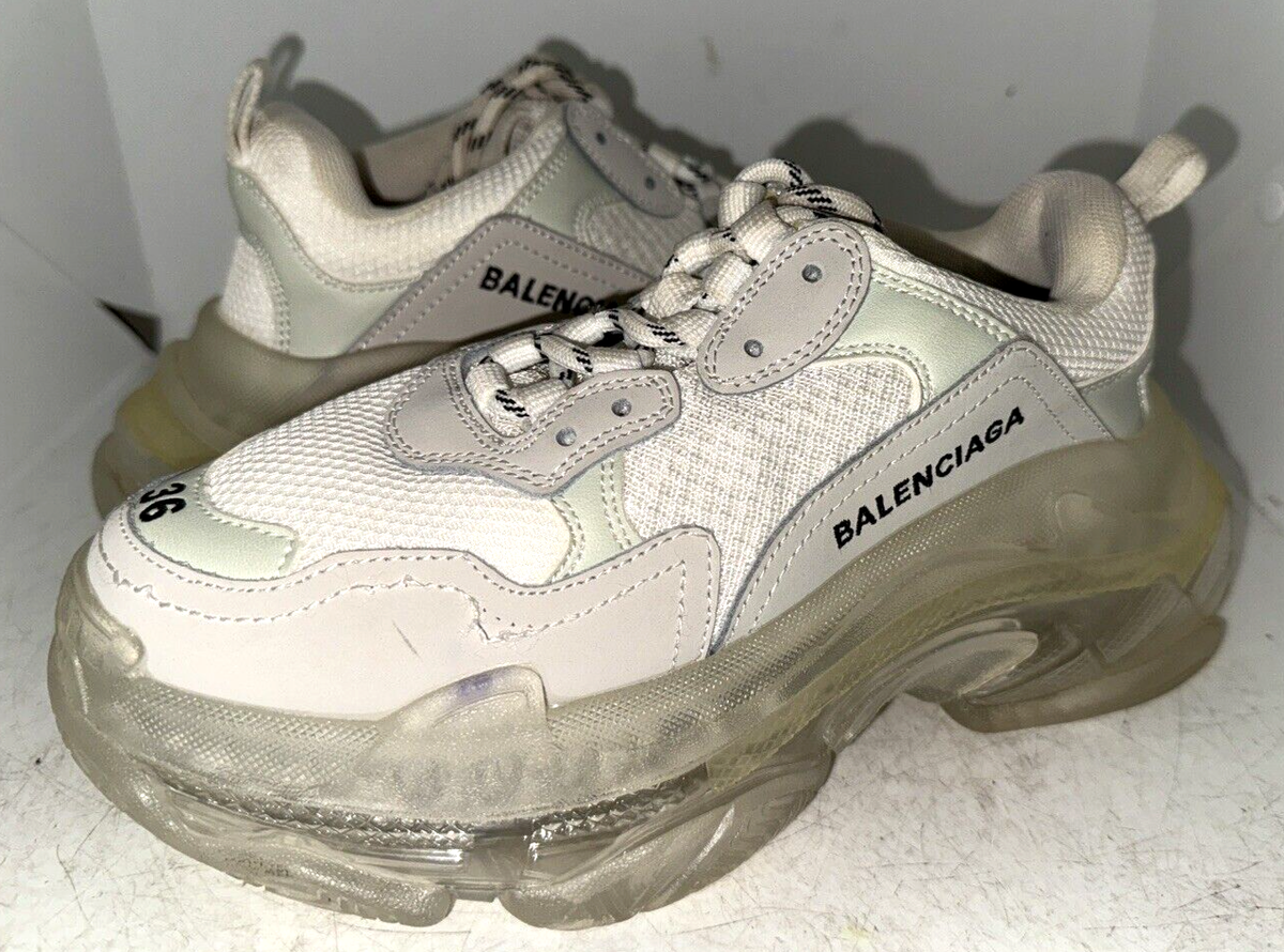 WOMENS BALENCIAGA TRIPLE S WHITE LACE-UP SNEAKERS SHOES SIZE EU 36